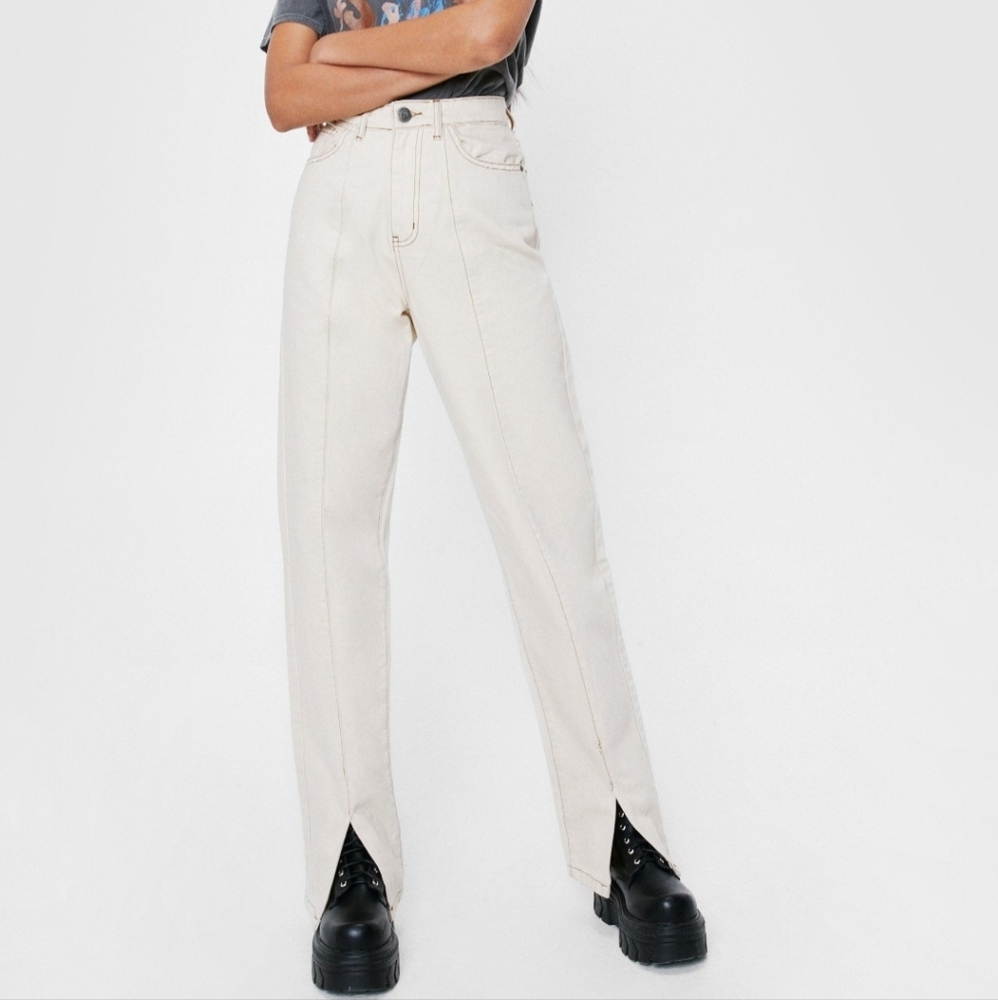 Nasty Gal Seam Detail High Waisted Split Hem Straight Jeans